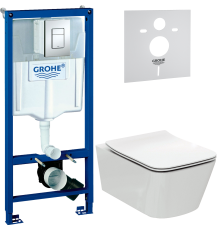Комплект Унитаз подвесной Ideal Standard BLEND CUBE T368601 + Крышка BLEND CUBE T521101 с микролифтом + Инсталляция Grohe Rapid SL 38772001 3 в 1 с кнопкой смыва + Шумоизоляция 37131000