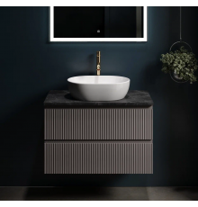 Тумба под раковину Sancos Snob R 80 со столешницей, doha soft, черный мрамор, с отв. под смеситель