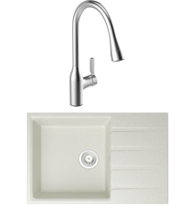 Комплект Мойка кухонная Domaci Парма 76-200 белая + Смеситель STWORKI 33138-123/1BG-IG11