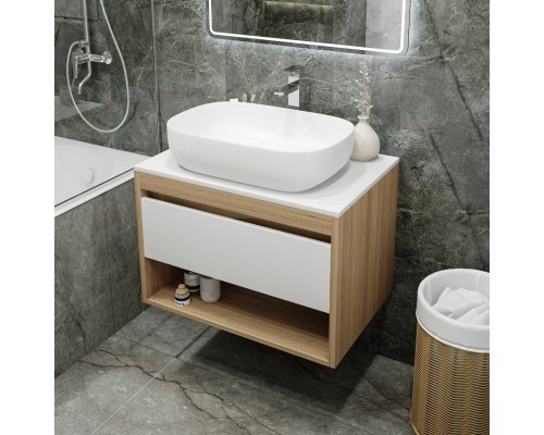 Тумба с раковиной Teymi Ritta 75, дуб эврика, матовая белая, раковина Solli 60