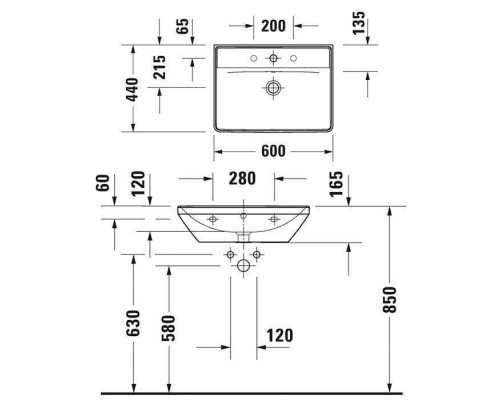 Duravit D-Neo Раковина 60х44см., накладная, с переливом, 1 отв., цвет: белый. 2366600000