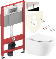 Комплект Унитаз подвесной BelBagno Prospero BB507B + Крышка BB2020SC с микролифтом, петли хром + Инсталляция TECE Now 9400412 4 в 1 с кнопкой смыва