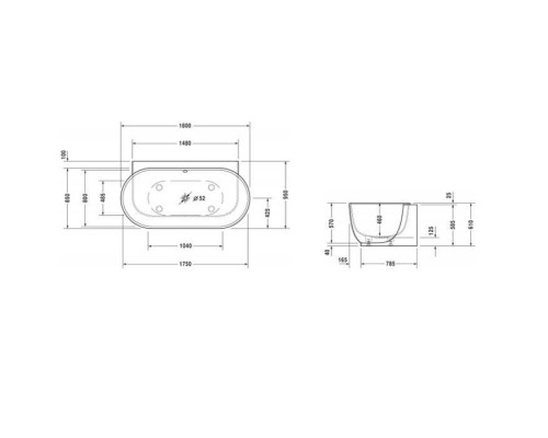 Duravit Luv Ванна из минерального литья 180x95см, цвет белый, пристенный вариант панели, с ножками., цвет: белый. 700433000000000,  792208000001000