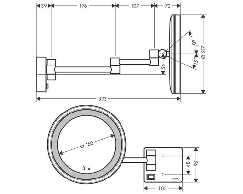 Hansgrohe AddStoris Косметическое зеркало с LED подсветкой, цвет: шлифованная бронза. 41790140