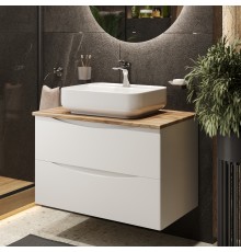 Тумба с раковиной BOND Cube 80 подвесная, белая, под дерево, с раковиной Cube S13-500