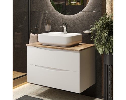 Тумба с раковиной BOND Cube 80 подвесная, белая, под дерево, с раковиной Cube S13-500