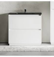Тумба с раковиной Sancos Libra Floor 90 белый глянец, черная раковина CN7002MB
