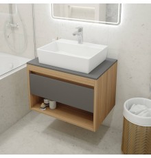 Тумба с раковиной Teymi Ritta 75, дуб эврика, матовый графит, раковина Aina 56