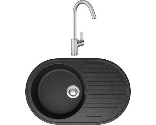 Комплект Мойка кухонная Domaci Болонья М-11-007 антрацит + Смеситель Ливорно