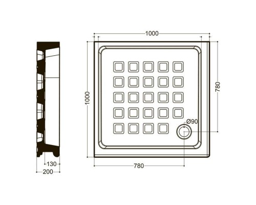 Kerasan Retro поддон угловой квадратный 100х100см, диаметр слива 9см, цвет: белый. 134001