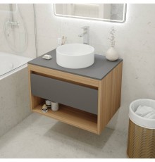 Тумба с раковиной Teymi Ritta 75, дуб эврика, матовый графит, раковина Lina D35