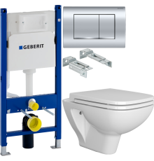 Комплект Унитаз подвесной VitrA Berg 5507B003-6280 с микролифтом + Инсталляция Geberit Duofix Delta 458.163.21.1 с кнопкой смыва, хром