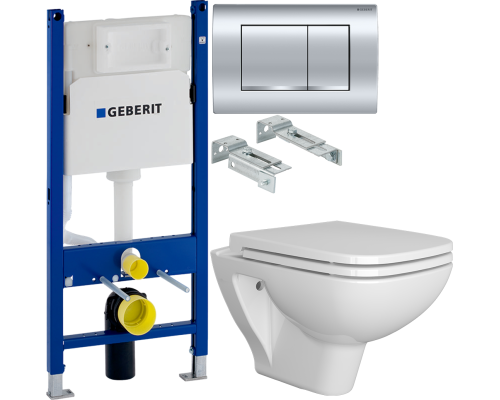 Комплект Унитаз подвесной VitrA Berg 5507B003-6280 с микролифтом + Инсталляция Geberit Duofix Delta 458.163.21.1 с кнопкой смыва, хром
