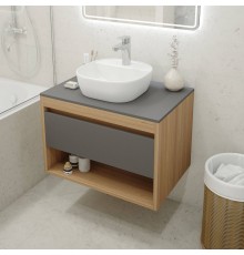 Тумба с раковиной Teymi Ritta 75, дуб эврика, матовый графит, раковина Solli 40