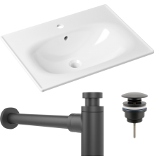 Комплект Раковина Lavinia Boho Bathroom Sink 33312010 + Донный клапан Wellsee Drainage System 182140000 матовый черный + Сифон 182105000 матовый черный