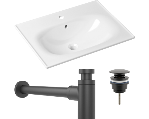 Комплект Раковина Lavinia Boho Bathroom Sink 33312010 + Донный клапан Wellsee Drainage System 182140000 матовый черный + Сифон 182105000 матовый черный