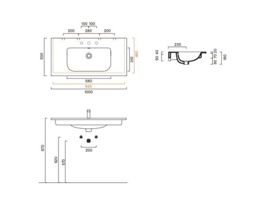 Catalano Italy Раковина 100x50см, с 1 отв., цвет: белый глянцевый. 0721011001