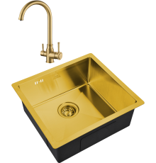 Комплект Мойка кухонная Steel Hammer SH 4844 BRONZE бронза + Смеситель SH 763 INOX BRONZE PVD