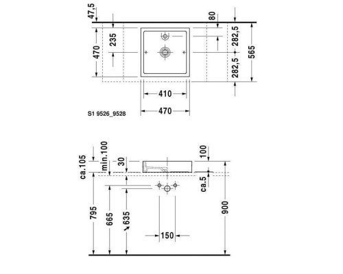 Duravit Starck 1 Раковина 47x47 см, 1 отв., цвет: белый. 0387470028