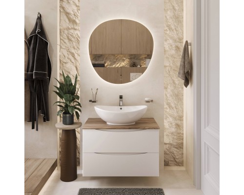 Мебель для ванной комнаты BOND Cube 80, подвесная, белая, под дерево, с раковиной Oval S55-590