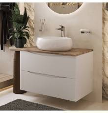 Тумба с раковиной BOND Cube 80, подвесная, белая, под дерево, с раковиной Oval S58-490