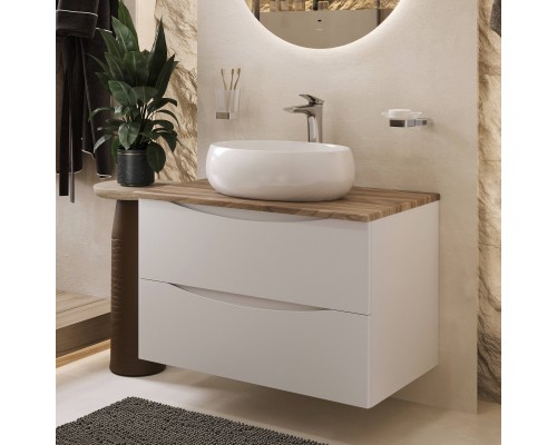 Тумба с раковиной BOND Cube 80, подвесная, белая, под дерево, с раковиной Oval S58-490