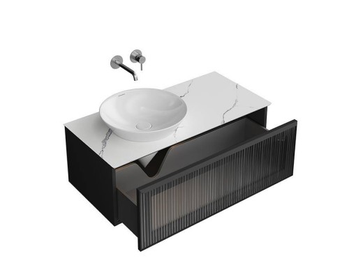 Kerama Marazzi ICONICO Тумба подвесная 100 с рифленым стеклом, 1 ящик, со столешницей, цвет: черный. IC.100.1\BLK,  CO3.SG50008220R\100