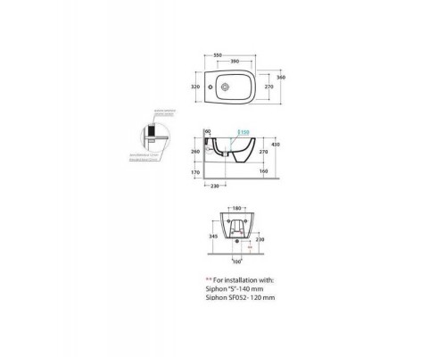 Globo Genesis Биде подвесное 55х36 см, с 1отв для смесителя, с креплением, цвет: Nero opaco. GNS09.AR*1
