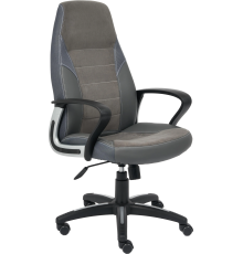 Компьютерное кресло TetChair Inter, кожзам серый C-36, флок серый 29, ткань металлик TW-12