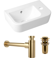 Комплект Рукомойник Lavinia Boho One 33310001R + Донный клапан Wellsee Drainage System 182131000 золото + Сифон 182106000 золото