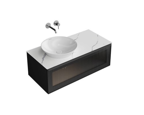 Kerama Marazzi ICONICO Тумба подвесная 100 с рифленым стеклом, 1 ящик, со столешницей, цвет: черный. IC.100.1\BLK,  CO3.SG50008220R\100