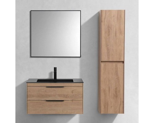 Мебель для ванной комнаты Vincea Chiara 2D 80, 2 ящика, натуральный дуб, с черной раковиной