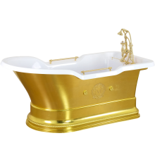 Ванна из искусственного камня Migliore Impero 26351 180x85 см, отдельностоящая, со сливом-переливом, с ручками, с подиумом, фурнитура золото
