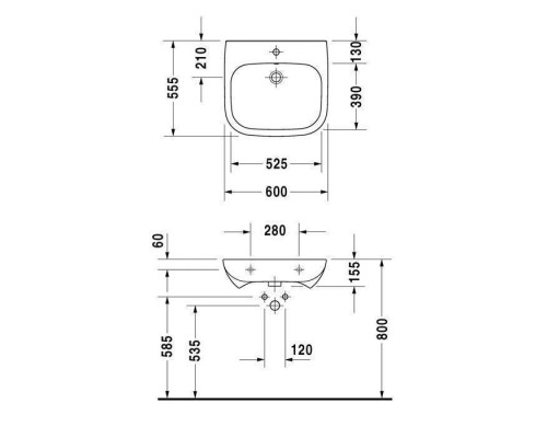 Duravit D-Code Раковина 60х55см., 1 отв., с переливом, цвет: белый. 23126000002 Duravit D-Code Раковина 60х55см., 1 отв., с переливом, цвет: белый. 23126000002