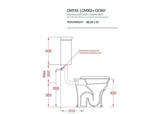Artceram Civitas Средний бачок для напольного унитаза 44х39 см, цвет: серый. CIC007 34 00 Artceram Civitas Средний бачок для напольного унитаза 44х39 см, цвет: серый. CIC007 34 00