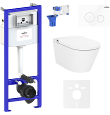 Комплект Lavinia Boho Унитаз подвесной Smart V-Clean 3359102R с микролифтом + Инсталляция RelFix 38010010 + Кнопка RelFix 3805002W + Дозатор RelFix 38040010