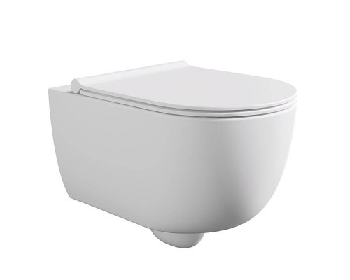 Alice Unica Унитаз 52х35см., подвесной, безободковый, смыв aliflush+, с сиденьем микролифт, с креплением, цвет: белый матовый. 32254109SET