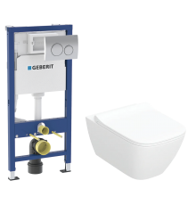 Комплект Унитаз подвесной Geberit Smyle Square 500.685.01.1 + Инсталляция Delta 20 458.118.21.2 с кнопкой смыва, хром