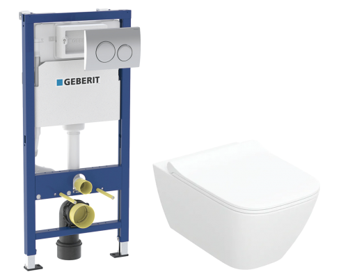 Комплект Унитаз подвесной Geberit Smyle Square 500.685.01.1 + Инсталляция Delta 20 458.118.21.2 с кнопкой смыва, хром
