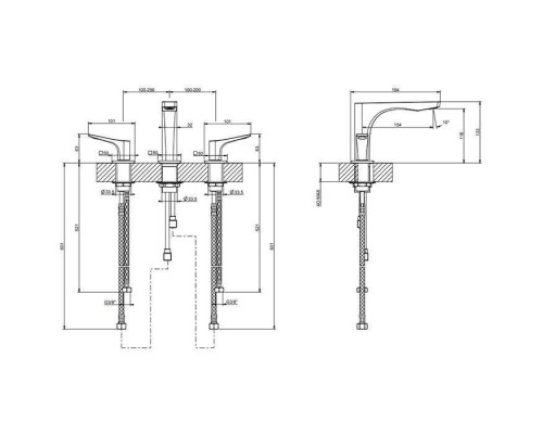Gessi Rilievo Смеситель для раковины на 3 отв. без донного клапана h=125мм, излив 154мм, цвет: Gold Brushed CCP. 59012#087