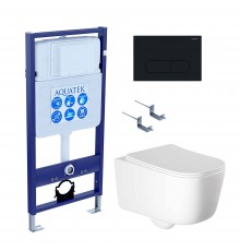 Комплект Унитаз подвесной AQUATEK Лугано AQ2002-00 безободковый, с микролифтом + Инсталляция Standard INS-0000012 + Комплект креплений KKI-0000002 + Кнопка KDI-0000017 матовый черный