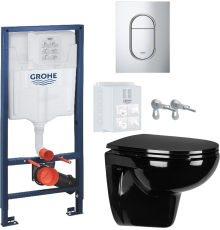 Комплект Унитаз подвесной Wanfald Lauta 47374100005 черный + Инсталляция Grohe Rapid SL 39702000 3 в 1 с панелью смыва