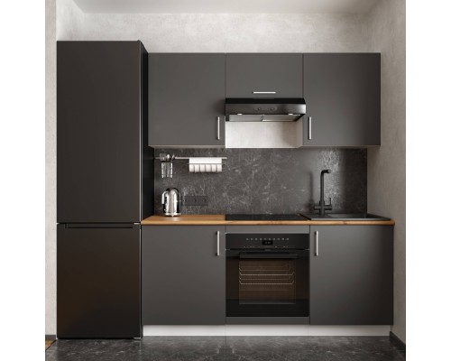 Кухонный гарнитур Domaci Болонья 180 см, фасад графит, ручка хром, столешница дуб вотан KUH-767407