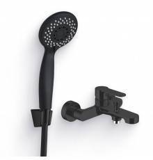 Душевой комплект Смеситель Aquanet Passion AF300-20B черный + Душевая лейка AF000-07B чёрная матовая