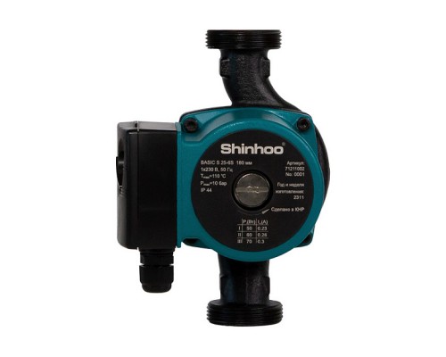 Насос циркуляционный Shinhoo BASIC S 25-6S 180мм 70/60/50Вт 1x230В 50Гц (с гайками). 71211002