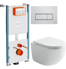 Комплект Унитаз подвесной Ceramicanova UP Rimless CN4007 белый + Инсталляция VitrA V-Fix Core 732-5800-01PV + Кнопка Root Square 740-2380 хром