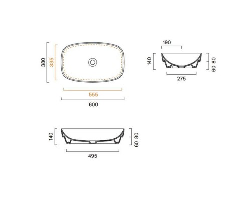 Catalano Alvea Раковина 60х38см., настольная или полувстраиваемая, цвет: белый глянцевый. 0624600001