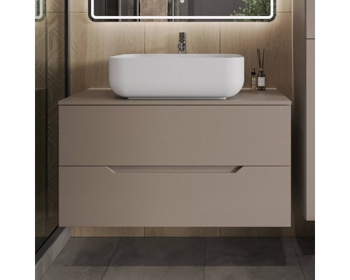 Тумба с раковиной Orange Line 100 подвесная, 2 ящика, матовый латте с раковиной B03-600W