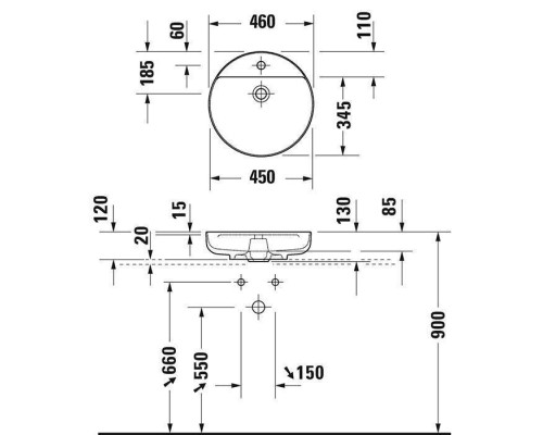 Duravit Vitrium Раковина накладная 46см., с 1 отв., круглая, из DuroCast UltraResist, без перелива, с полкой, цвет: аквамарин матовый. 266246HA