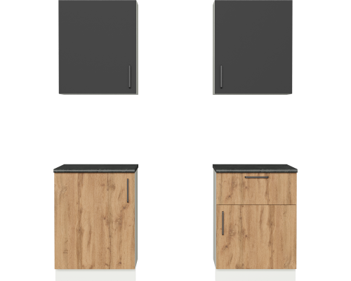 Кухонный гарнитур Domaci Болонья 180 см, фасад дуб вотан, графит, ручка черная, столешница луна KUH-709596